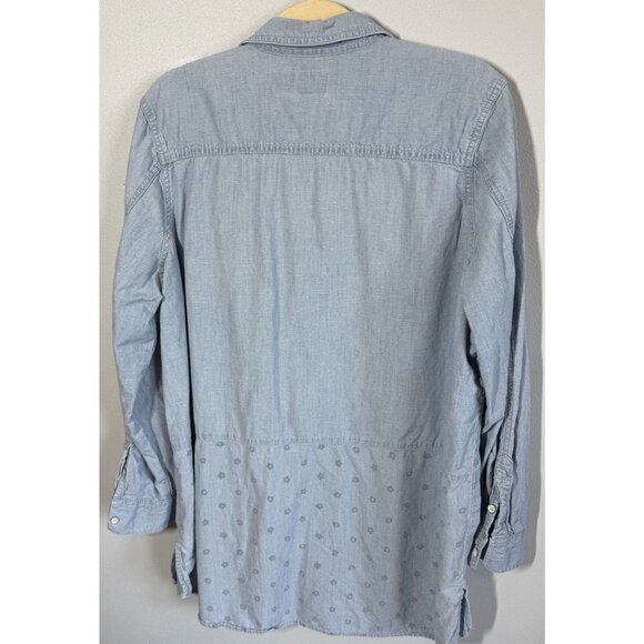 Lucky Brand Ditsy Boyfriend Shirt Womens XL Hemp Blend Denim Button Up Relaxed - Picture 2 of 11